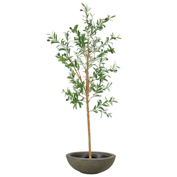 Sunnydaze 5 ft Artificial Olive Tree with Polyresin Round Planter