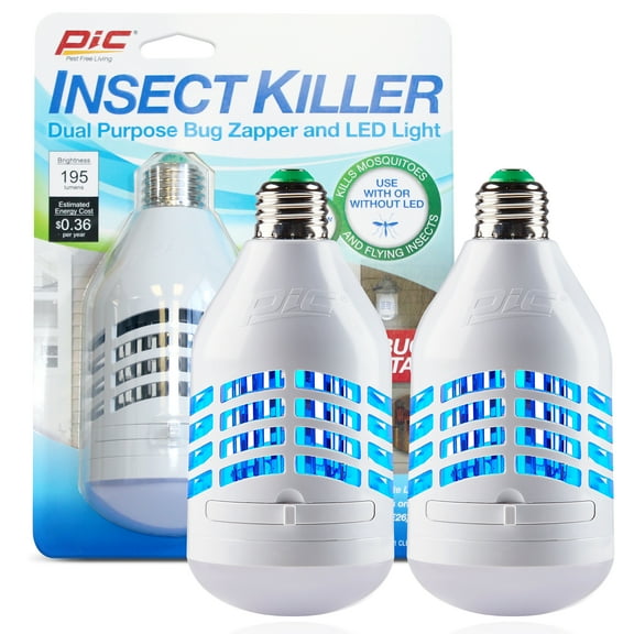 PIC LED Bug Zapper Light Bulb, Mosquito Zapper, Electric Insect Killer, White, 2 Pack