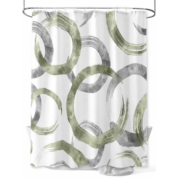 Shower Curtain Sage Green Circles Bathroom Curtains with Hooks, Waterproof Fabric Geometric Abstract Twisted Lines Bath Shower Curtains Set for Bathroom Bathtubs Decor 36x72 Inch
