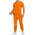 thumbnail image 1 of Leodye Men's Solid Color Pocket Drawstring Pants Quick Drying Round Neck Doctor Protective Suit Button Short-sleeved Top Yellow 12(XXL), 1 of 7