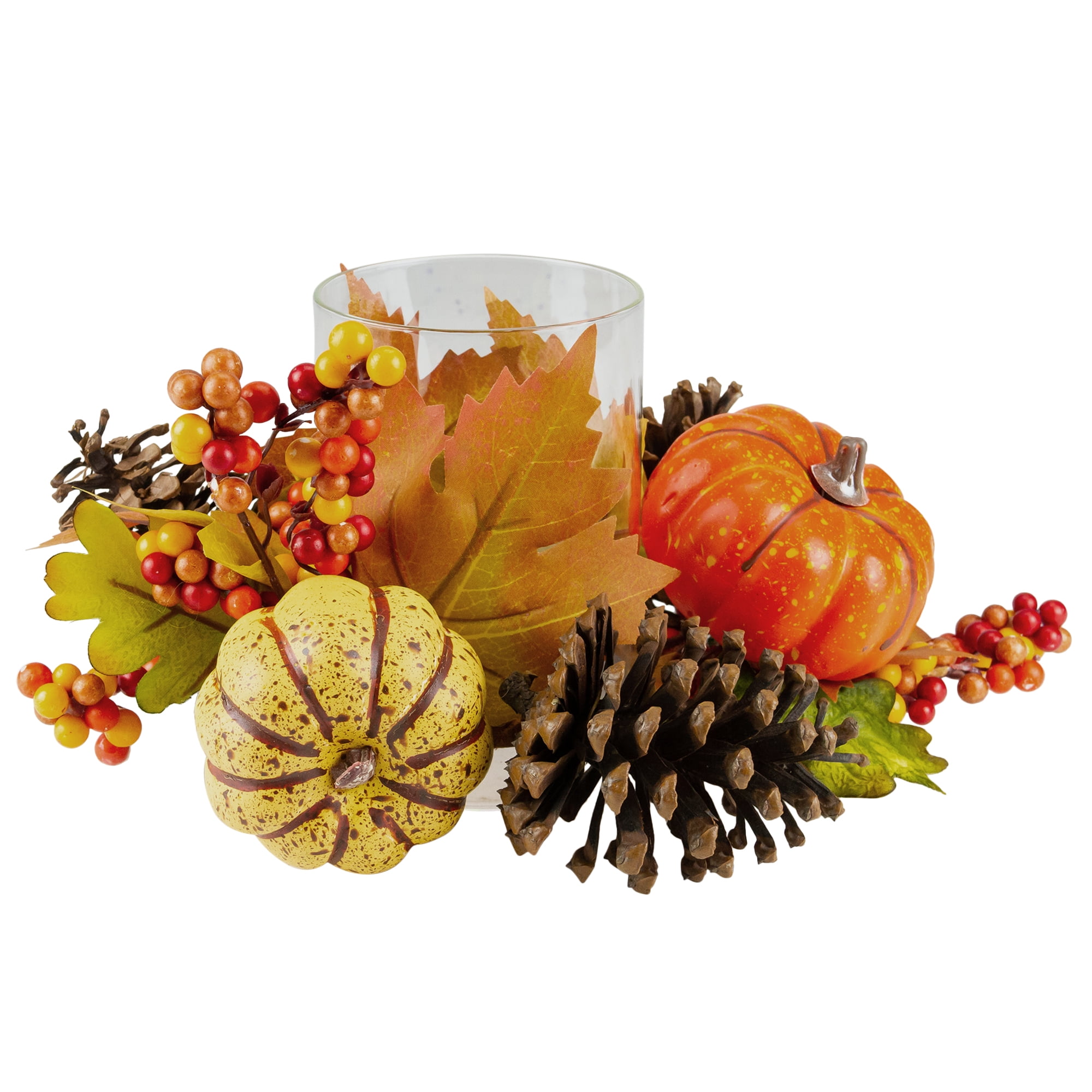 10' Pumpkin, Berry and Pine Cone Fall Harvest Tealight Candle Holder