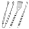 BBQ Grill Tools Set 3pcs Stainless Steel Barbecue Accessories Utensils Kit Spatula Tongs and Fork BLLK