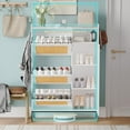 thumbnail image 3 of Yiwa Rattan Shoe Cabinet for Entryway, Hidden Wood Shoe Rack Storage with 3 Flip Drawers, Narrow Freestanding Shoe Organizer Cabinet for Hallway, Easy Assembly, 3 of 8