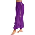 thumbnail image 3 of Aislor Women Belly Dance Side Split Yoga Pants Bloomer Trousers Perforance Purple One Size, 3 of 7