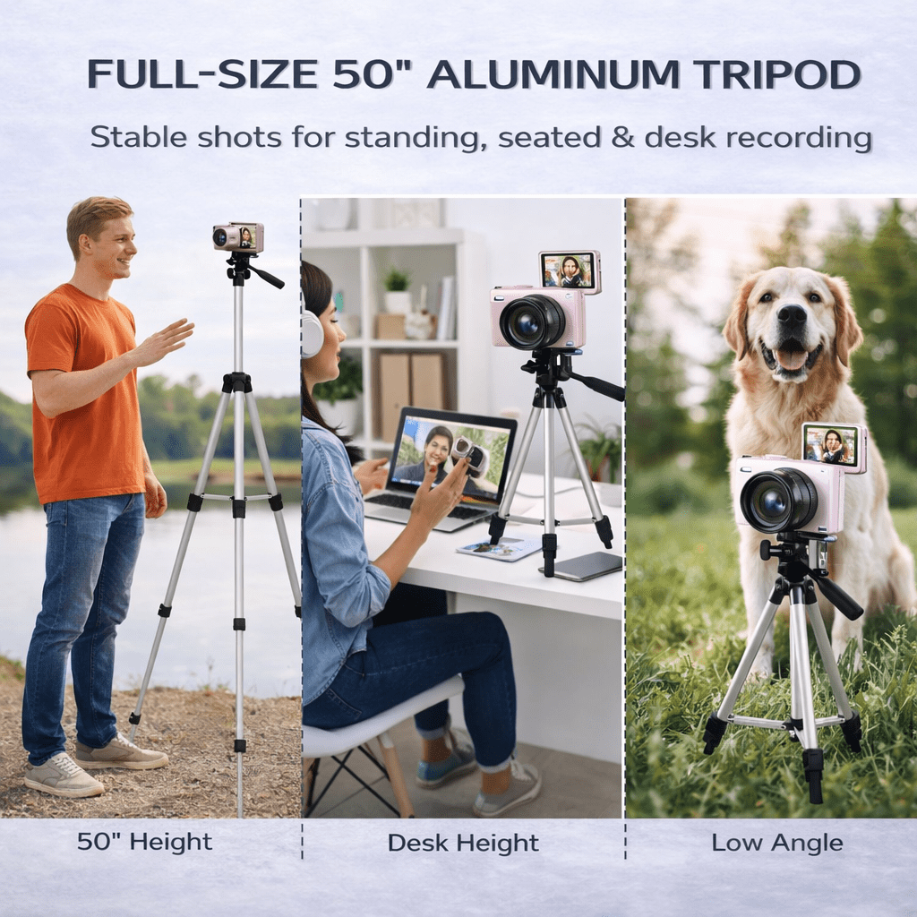 Acuvar 4K Digital Camera 64MP Creator Kit with Flip Screen, WiFi, 50" tripod, lens and 64GB card