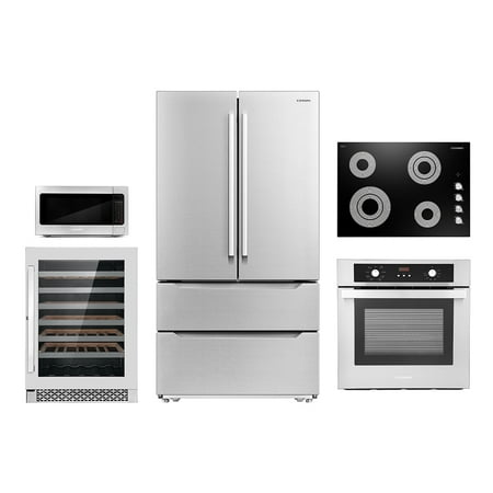 Cosmo 5 Piece Kitchen Appliance Package With 30  Electric Cooktop 24  Single Electric Wall Oven 30  Over-the-range Microwave French Door Refrigerator & 24  Built-in Fully Integrated Dishwasher