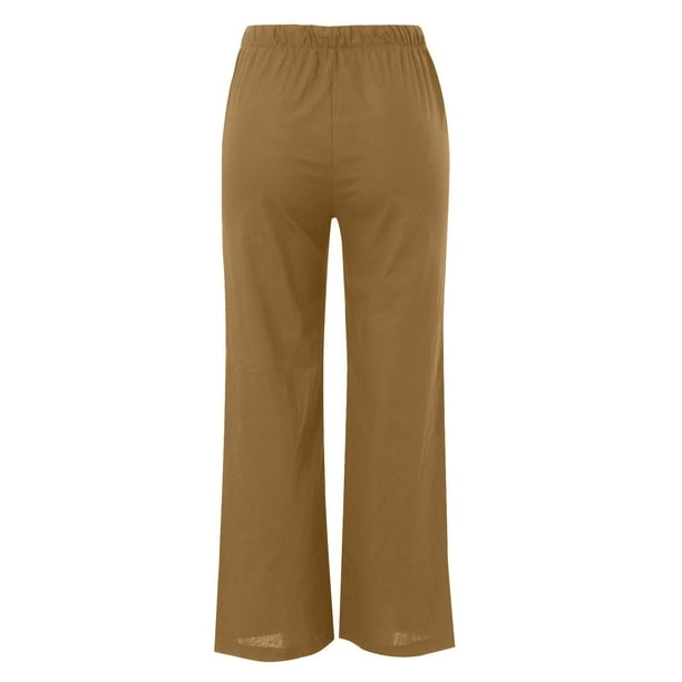 Womens Pants High Waist Pants for Women Casual Women High Waisted Wide Leg Pants Fashion Drawstring Elastic Trousers Comfy Adult Female Clothes Khaki Size XL Walmart