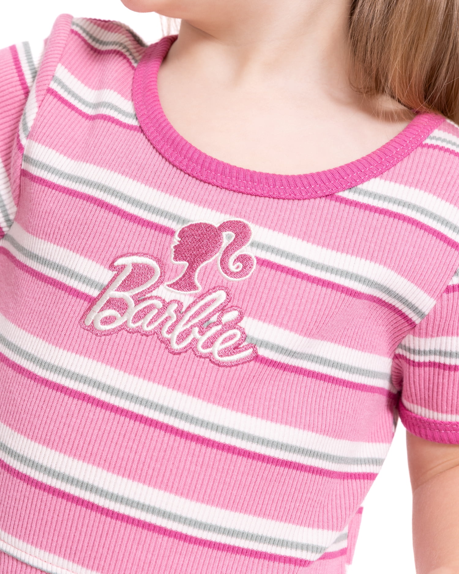 Barbie Toddler Girls Graphic Striped Skater Dress with Short Sleeves, Sizes 12M-5T