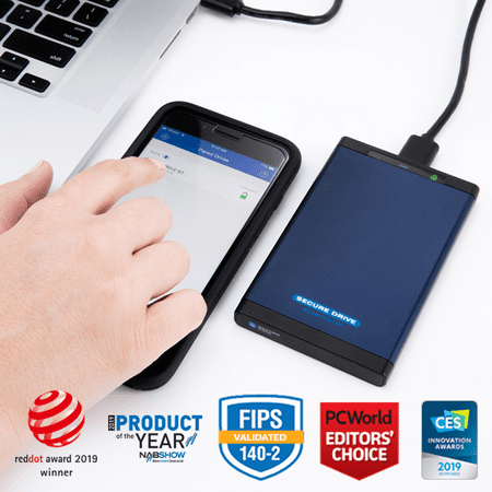 SecureData SecureDrive BT (250GB SSD) FIPS 140-2 Level 3 Validated 256-Bit Hardware Encrypted External Portable SSD USB 3.0 - Secure Wireless Unlock via Mobile