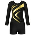 thumbnail image 3 of Hansber Kids Girls Sparkle Long Sleeve Gymnastics Leotard Tumbling Ballet Dance Bodysuit with Shorts Gold 12, 3 of 7