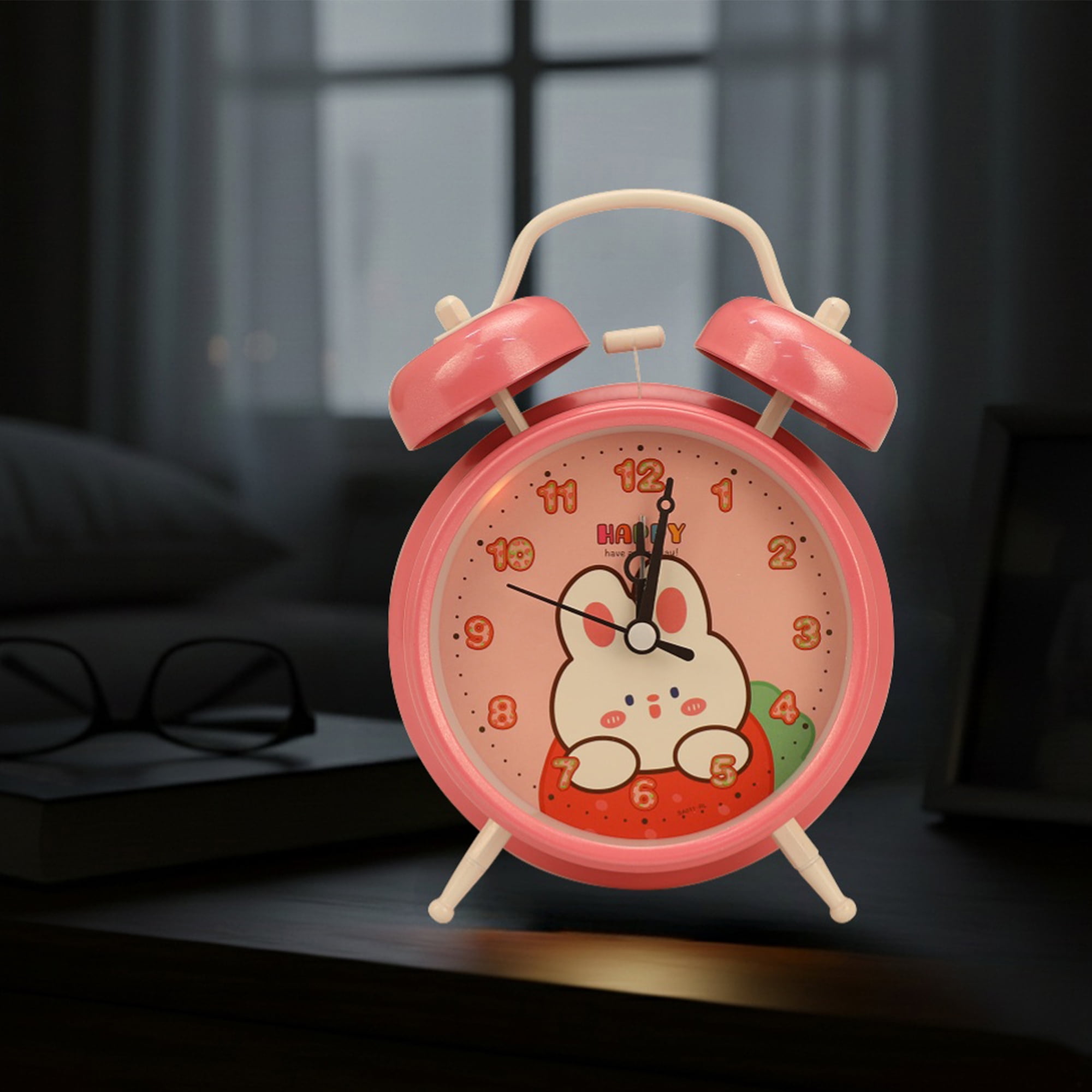 Unique Bargains Cute Rabbit Pattern Alarm Clock Light Pink - Apple 4.6"L x 2.2"W x 6.6"H