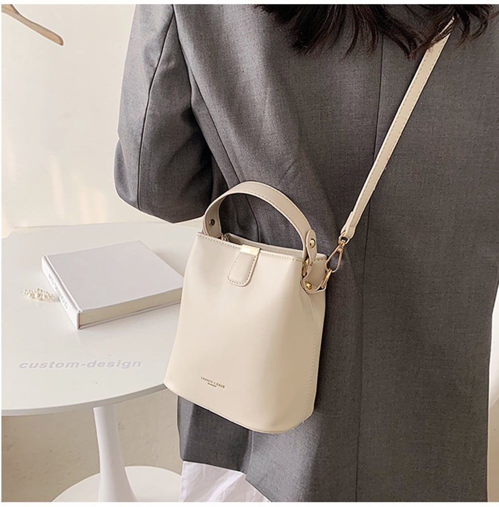 Leather Bucket Crossbody Bag for Women Medium Hobo Purse Handbag Fashion Ladies Top Handle Tote Shoulder Bag