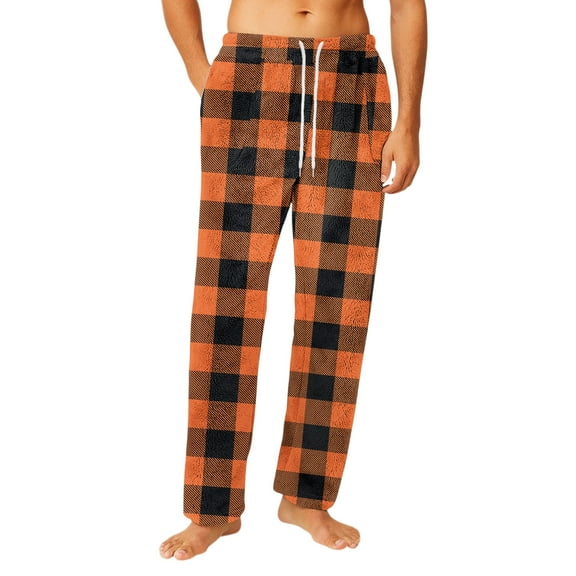 Havenx Mens Cotton Pajama Pants Plaid Flannel Pajamas Pants 2025 Big and Tall Sleeping Pants Elastic Waist Wide Leg Soft Sleep & Lounge Pants,Ginger 3XL