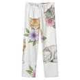 thumbnail image 4 of Cute Cats Floral Pattern Winter Female Pants Flannel High Waist Women Pants Lady Warm Straight Leg Plush Trousers, 4 of 7