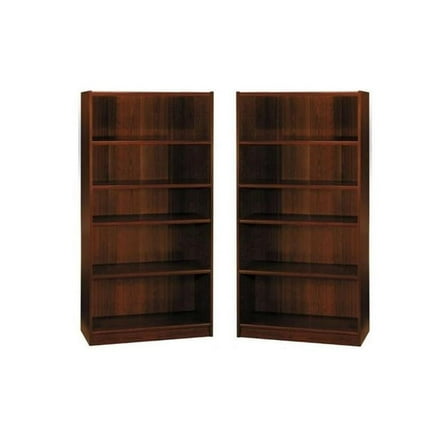 Home Square 5 Shelf Wood Bookcase Set in Vogue Cherry (Set of 2)