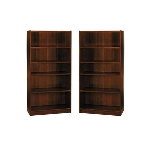 Home Square 5 Shelf Wood Bookcase Set in Vogue Cherry (Set of 2)