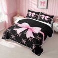 thumbnail image 3 of Erosebridal Sassy Satin Bow Ribbon Quilt King for Girls, Romantic Floral Print King Coverlet Set, 3 Pieces 1 Bedspread and 2 Pillowcases, 3 of 7