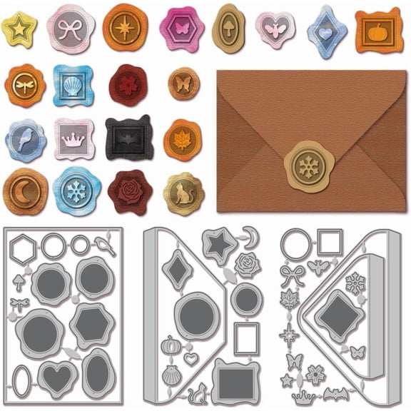 Wax Seal Stamp Envelope Cutting Dies for DIY Scrapbooking Metal Vintage Envelope Cut Dies Flowers Butterfly Die Cuts for Card Making Embossing Photo Album Craft Decor