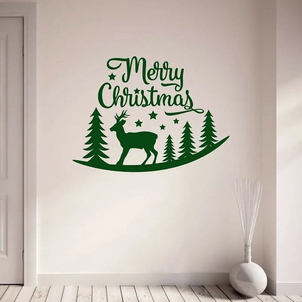 Adhesivo navideño para pared, calcomanía artística de vinilo con diseño de renos para decoración de sala de estar y dormitorio, SDJ07