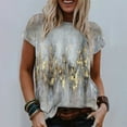 thumbnail image 2 of CHOK Vêtements pour Femmes Liquidation Mode Femme Blouse à Col Rond Imprimé Manches Courtes T-Shirt Hauts d'Été, 2 of 6