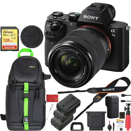 Sony Z3 Camera Lens Sony a7 II Full-Frame Alpha Mirrorless Digital Camera a7II ILCE-7M2/K with FE 28-70mm F3.5-5.6 OSS Lens and SanDisk 128GB SDXC Memory Card 2x Extra Battery Deluxe Backpack Bundle ()