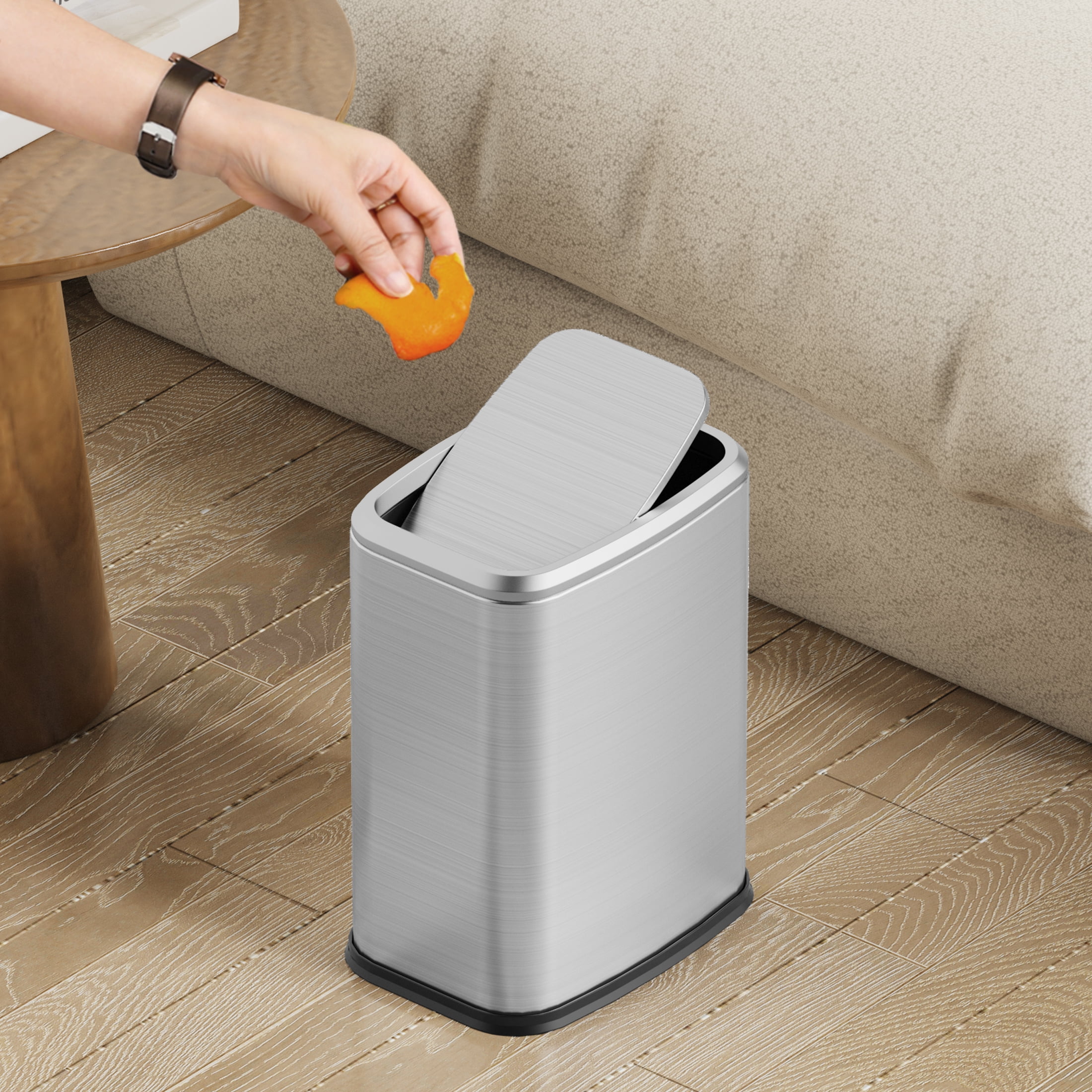 KSSKSS 2.1 Gallon/8L Stainless Steel Bathroom Trash Can with Swing Lid, Silent Garbage Can for Bathroom, Bedroom, Office,Living-Room (Titanium Silver)