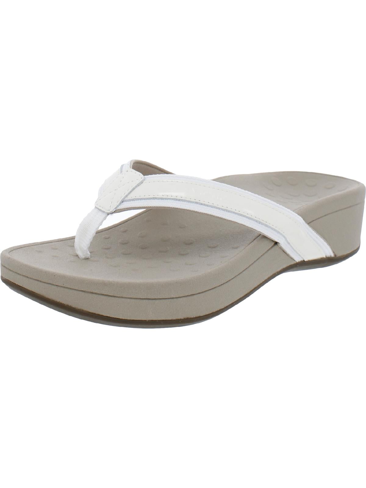 Vionic Womens High Tide Leather Wedge Thong Sandals