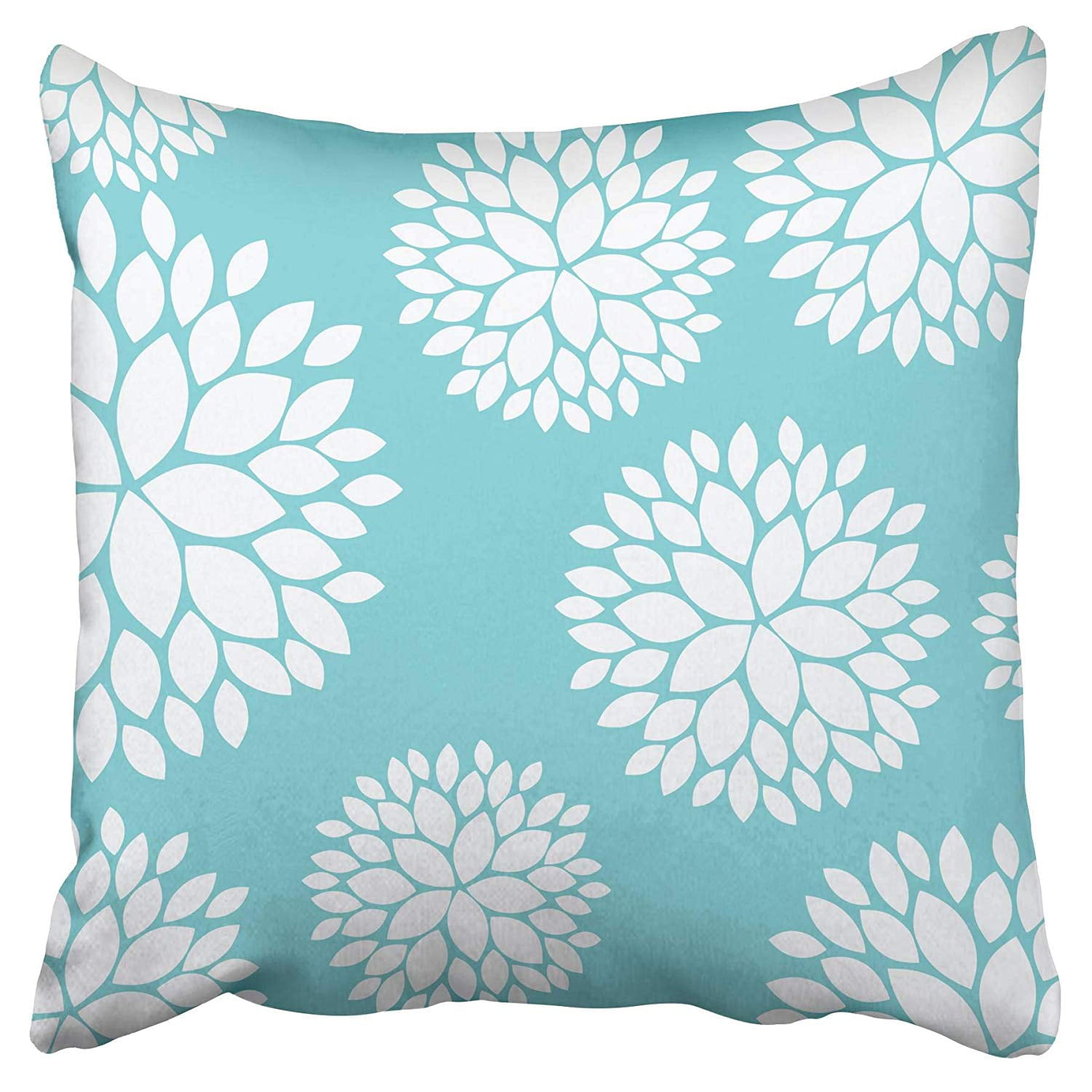 ECCOT Trendy White Floral Pattern On Teal Turquoise Aqua Blue Pillow