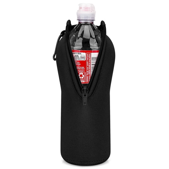 Linkidea Disposable Sport Cap Water Bottle Sleeve Compatible with 23.7 Fl Oz Arrowhead, Insulated Neoprene Plastic Bottled Water Cover with Lockable Zipper, Black
