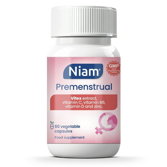 Vitex Agnus Castus 350 mg | Premenstrual Syndrome PMS and Menstrual Pain | Chasteberry, Vitamins B6, D, C, and Zinc | 60 Capsules | Niam Premenstrual