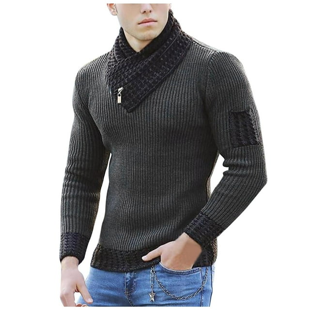 JMYHOAM Chandails pour Hommes Mode Décontractée Bouton Manches Longues Décontracté Col Roulé Uni Chandail Blouse,S-TTTG
