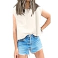 thumbnail image 6 of Women Cap Sleeve Casual Basic Crewneck Crop Tank Top with Pockets, 6 of 6