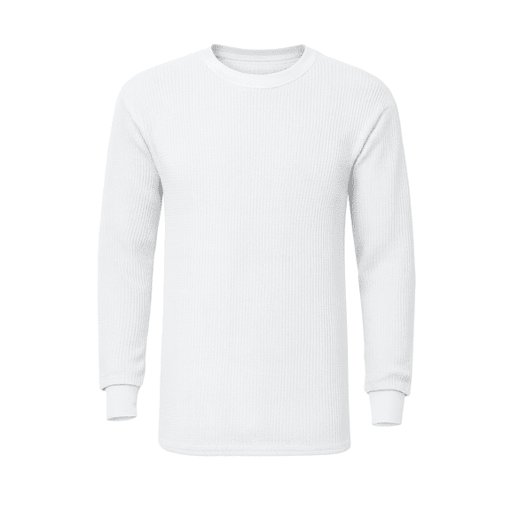 Men’s Thermal Top – White Waffle Texture, Warm Long Sleeve Undershirt, X-Large