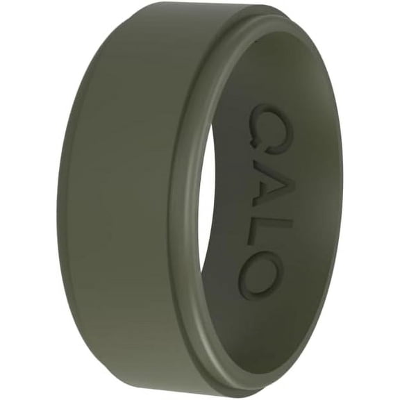 QALO Men's Sage Polished Step Edge Ring – Durable Wedding Bands with Flexible Comfortable Fit – Skin-Friendly and Lightweight Design – Size 08