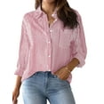 thumbnail image 1 of Camisa AISEW de manga larga con botones a rayas para mujer, color rojo, 1 of 6