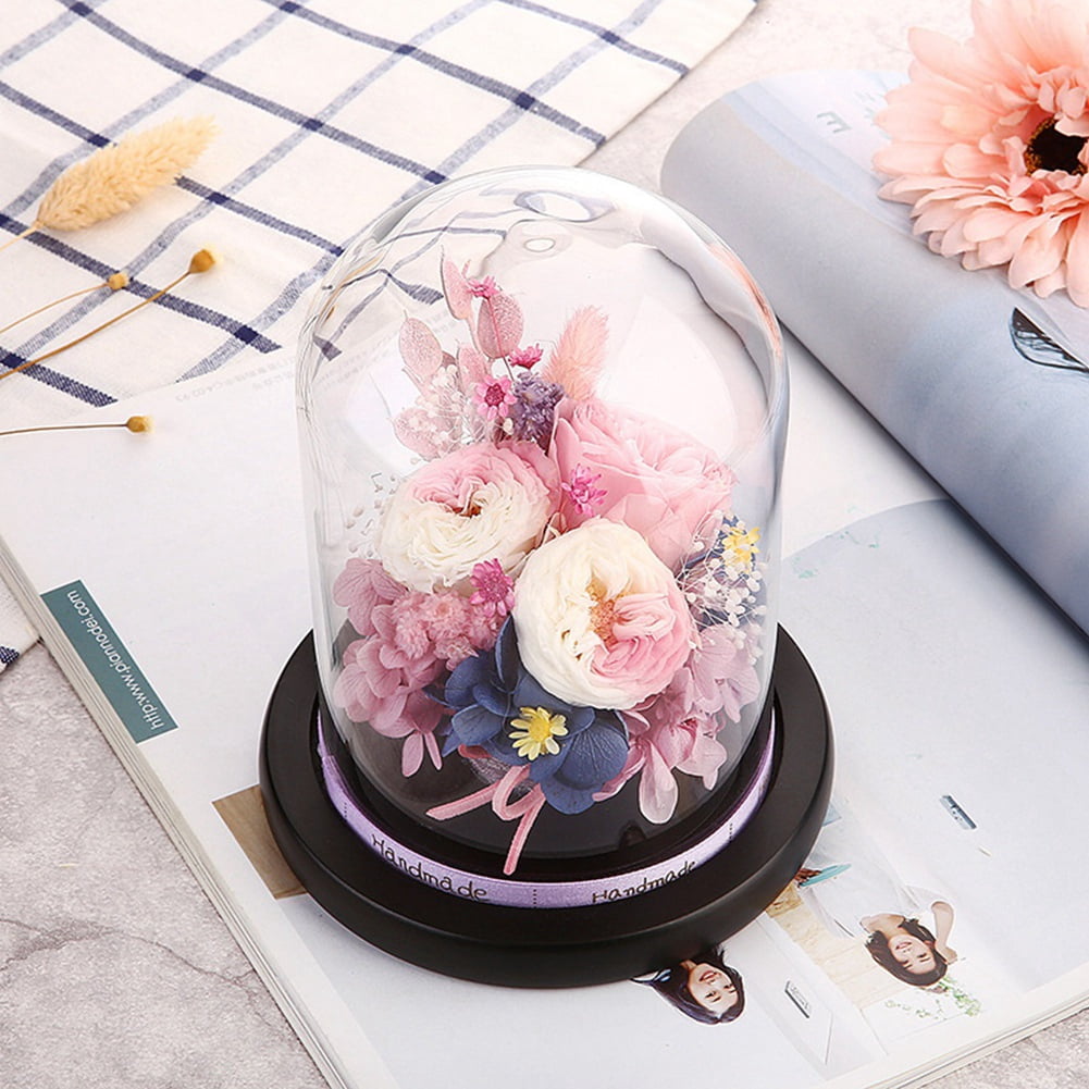Valentines Day Gift for Girlfriend Eternal Flower in Glass Cover Mother'S Day Home Decor LED-Light Dried Flowers Roses B