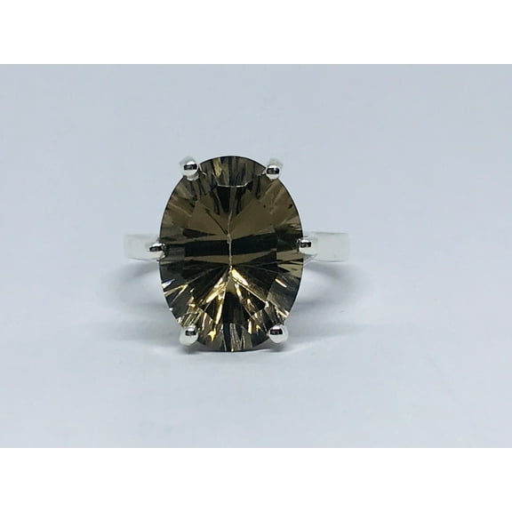 brilliant cut smoky topaz ring in 925 sterling silver