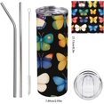 thumbnail image 3 of Rainbow butterfly tumbler with lid and straw 20 oz insulated tumbler cups Rainbow butterfly insulated travel coffee mugs for women cute sippy cups stainless insulated travel cups, 3 of 7