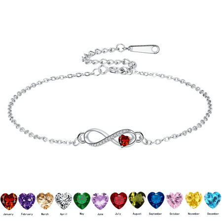 12-Month Birthstone Bracelet – Valentine's Day, Birthday & Mother’s Day Gift, Adjustable Infinity Pendant Jewelry for Women