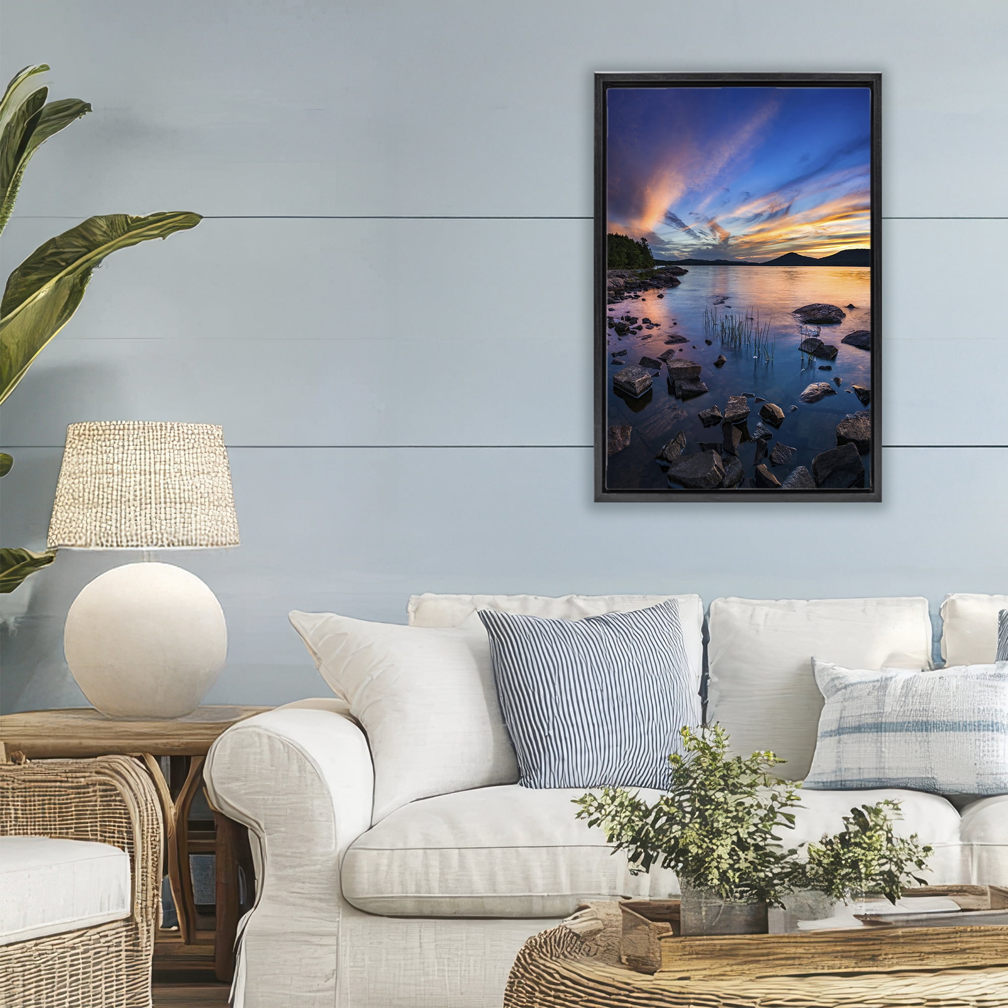 Stupell Industries Sunrise on Piseco Lake Black Framed Floater Canvas Wall Art, design by Jonathan Zaharek