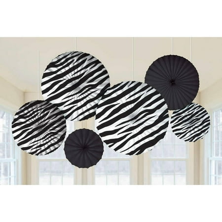 Zebra Printed Paper Fan Decorations, 6pk