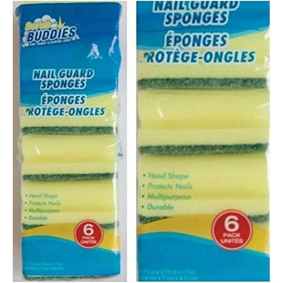 12 Durable Nail Guard Scrub Buddies Sponge Scrubbers Great for Dishes, Sinks, & Counter Tops Sponge