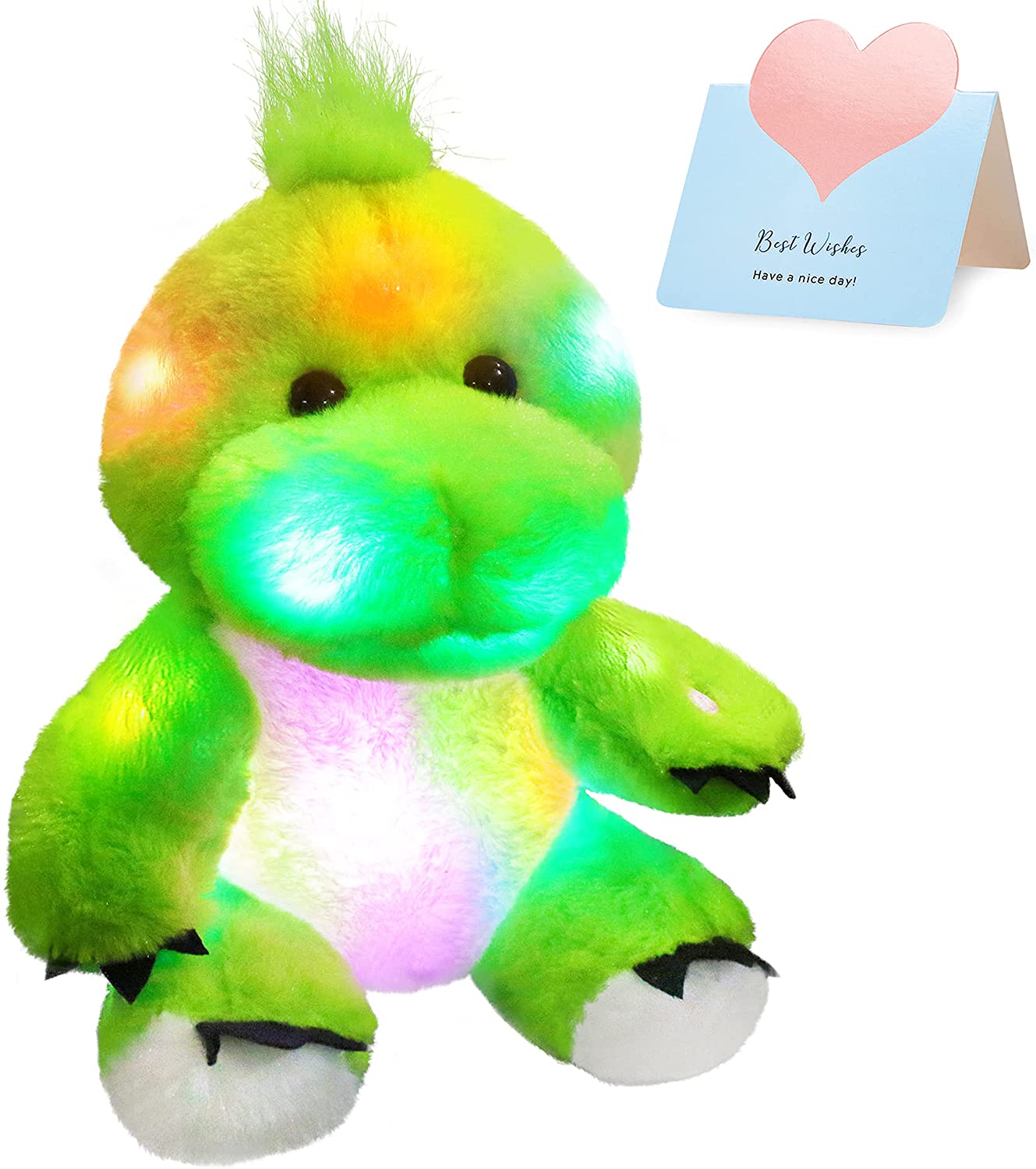 Bstaofy 11'' Light Up Dinosaur Stuffed Animal Glow Green TRex LED