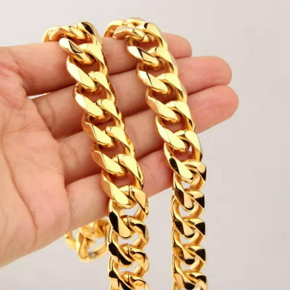 EOEMY 18K Gold Plated Stainless Steel Cuban Curb Chain Necklace Men 8/10/12/15/17/19mm-Gold-12mm-40Inch Or 101Cm