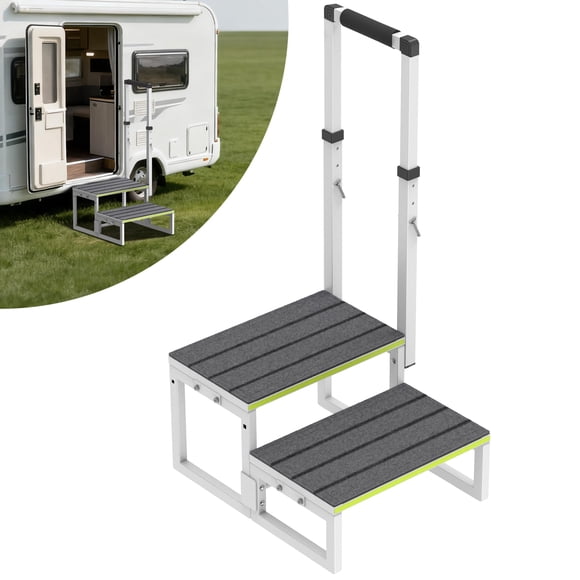 Escalones para RV DEPSUNNY de 2 peldaños con pasamanos ajustable y superficie antideslizante