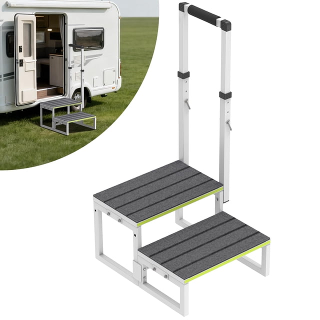 Escalones para RV DEPSUNNY de 2 peldaños con pasamanos ajustable y superficie antideslizante