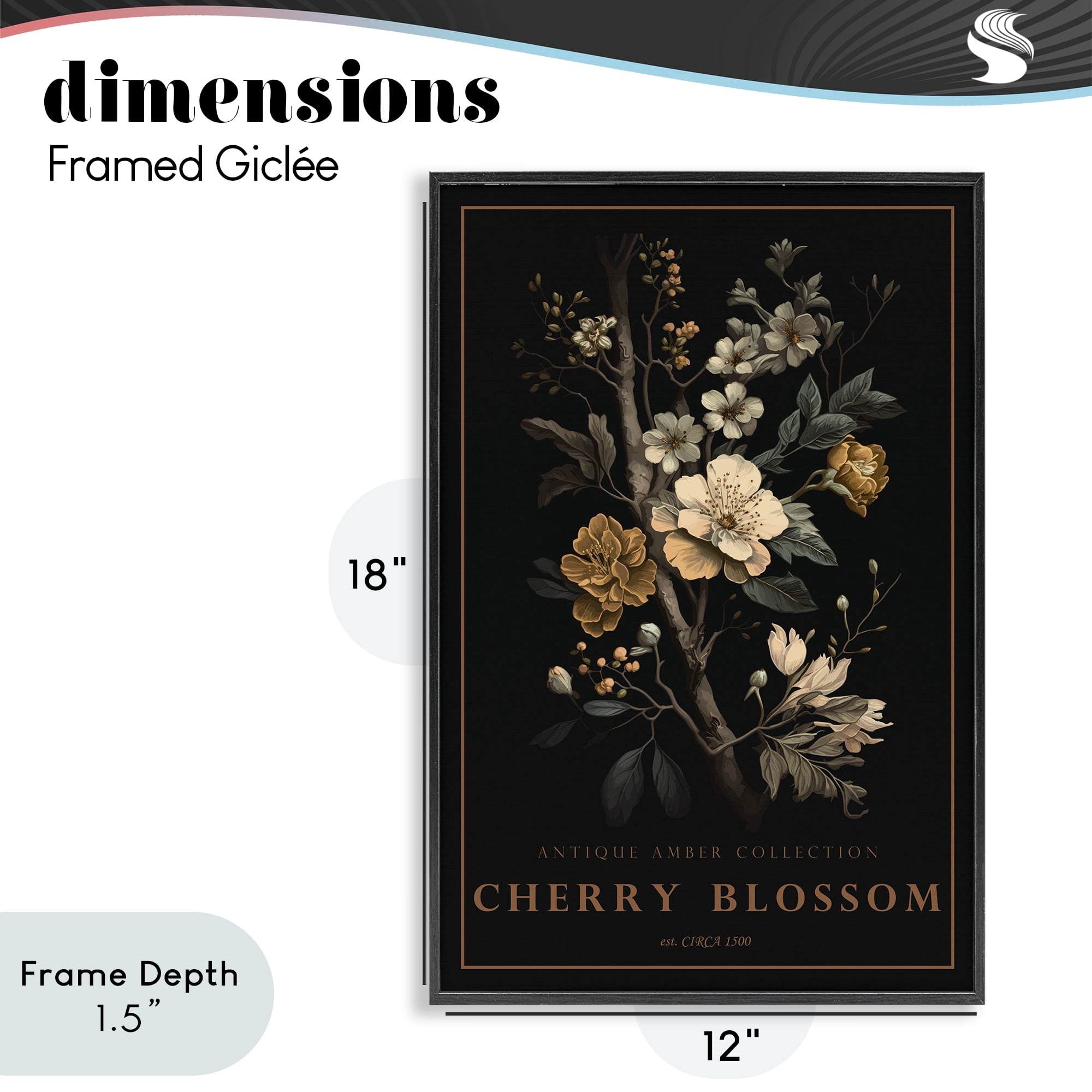 Stupell Industries Antique Cherry Blossom Light Black Framed Giclee Art, design by Chris Giampietro