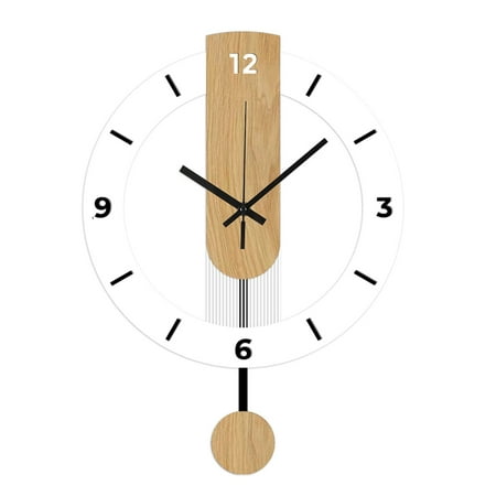 Gieenan Elegant Wood Pattern Acrylic Wall Swing Clock Quiet Movements Large Roman/Arabic Numeral Display For Living Room Bedroom