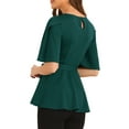 thumbnail image 3 of INSPIRE CHIC Women's Split Half Sleeve Crew Neck Belted Knot Drap Casual Peplum Blouse, 3 of 4