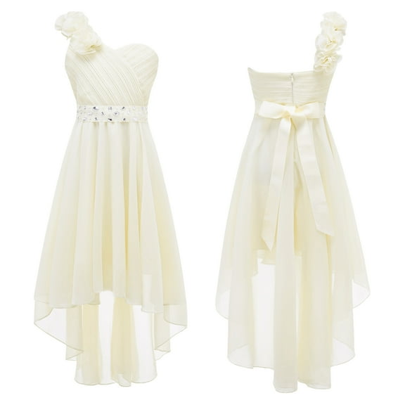 YONGHS Kids Flower Girls One-Shoulder Bridesmaid Wedding Dress Champagne 8
